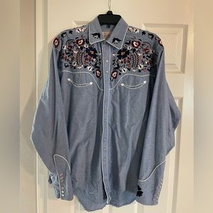 Rockmount Ranch Wear Western Embroidered Pearl Snap Size Small